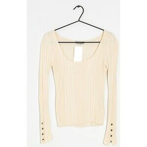 NWT ASOS sweater-beige square neck Sz 8 RRR shoulder-hem 22.5 "pit-pit 17"